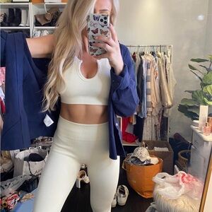 NWOT Ribbed High-Waist Beige Set (crop tank & leggings